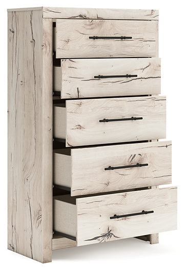 Lawroy King Panel Storage Bed with Mirrored Dresser, Chest and Nightstand