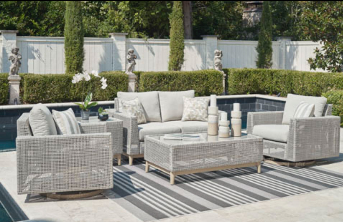 RENTAL-Seton Creek Outdoor Sofa and 2 Chairs with Coffee Table