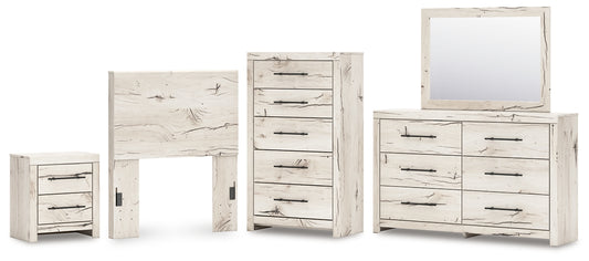 Lawroy Twin Panel Headboard with Mirrored Dresser, Chest and Nightstand