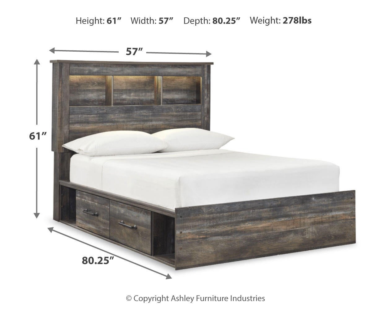 Drystan Full Bookcase Bed with 4 Storage Drawers with Mirrored Dresser